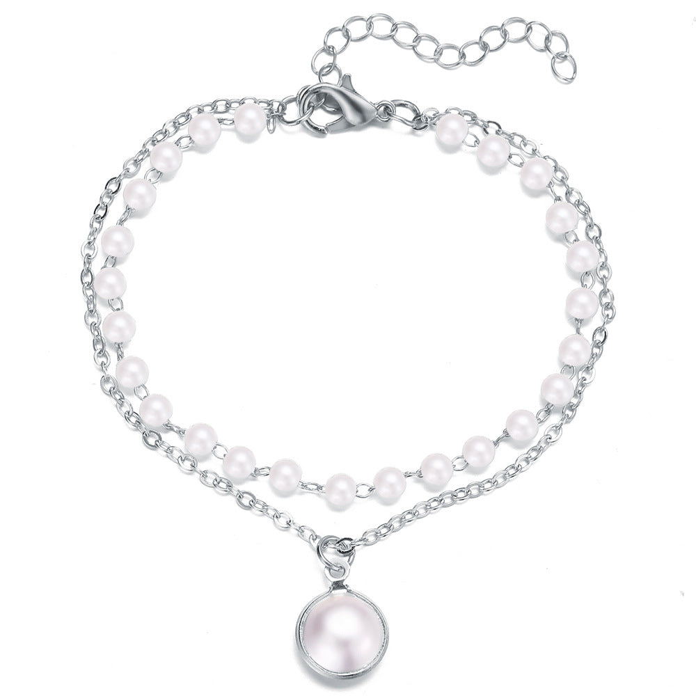 Wholesale Alloy Double Layer Pearl Bracelet
